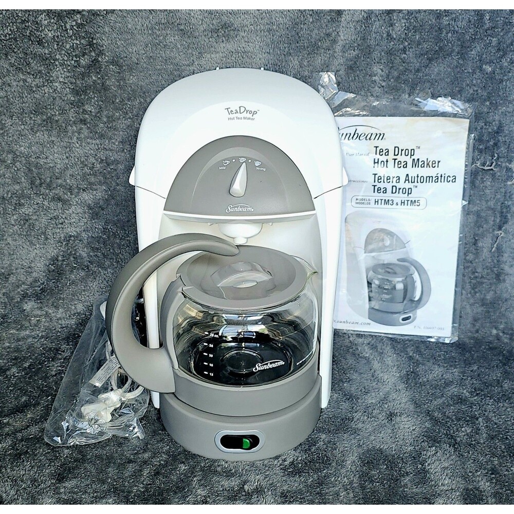 Sunbeam Tea Drop Auto Hot & Iced Tea Maker 28oz (HTM3) White Gray TESTED *Works*